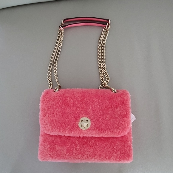 NWT Valentine Kate Spade Pink Faux Shearling Crossbody Bag Gold Hardware‎ - Picture 2 of 8
